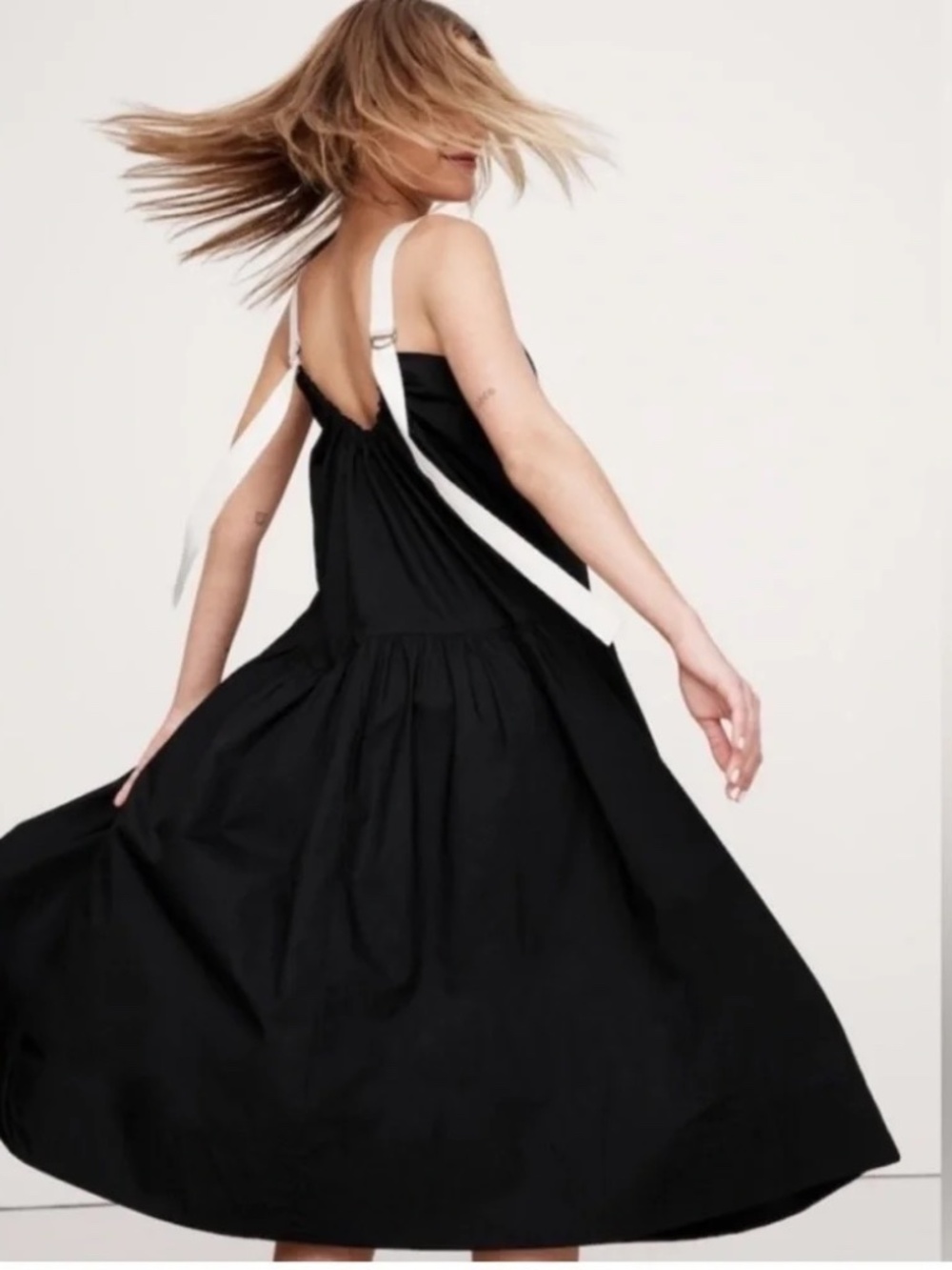 NWT Banana Republic Cotton Poplin Swing Maxi Dress // Black  #772036